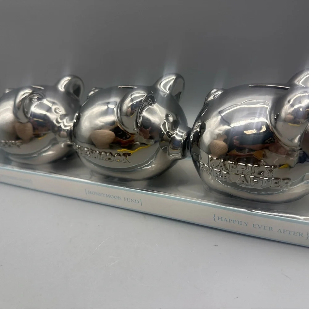 Three-Piece Silver Wedding Piggy Bank Set by MichelDesigns